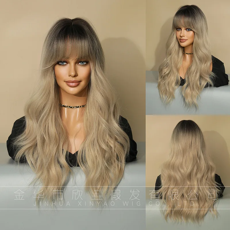 Cabelo encaracolado longo louro fêmea, onda grande, marrom tingido, lã macia