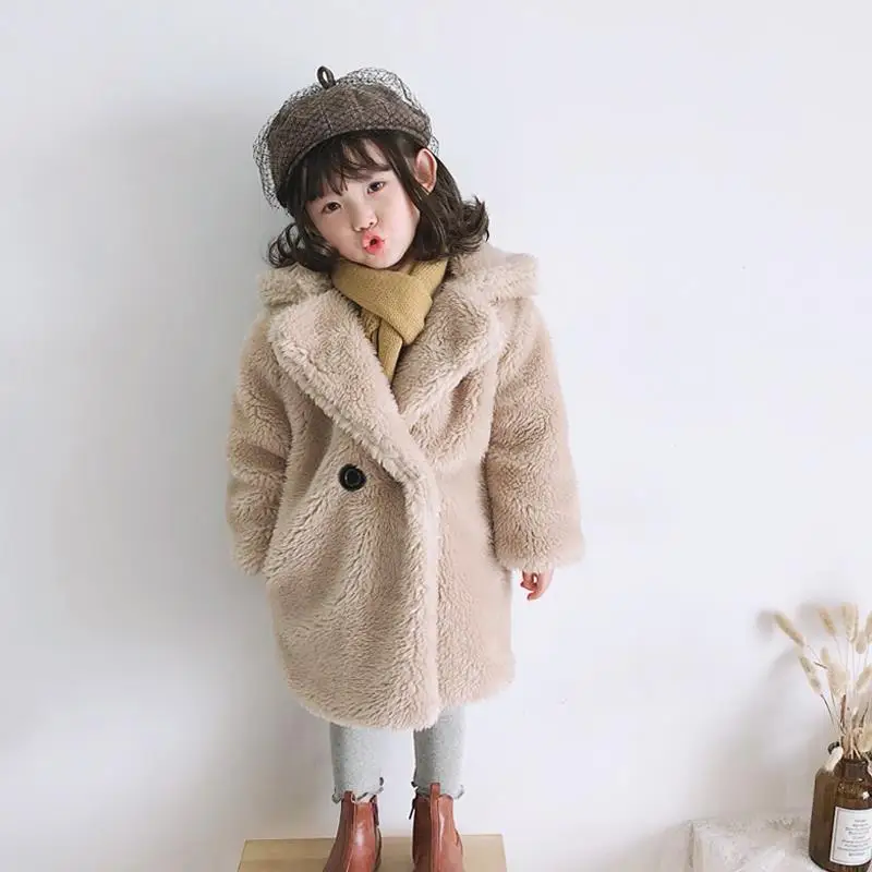 Baby Girls Faux Fur Coat Winter Children Girls Long Sleeve Jackets Warm Kids Girls Snow Coats Girls Outerwear Clothing E512