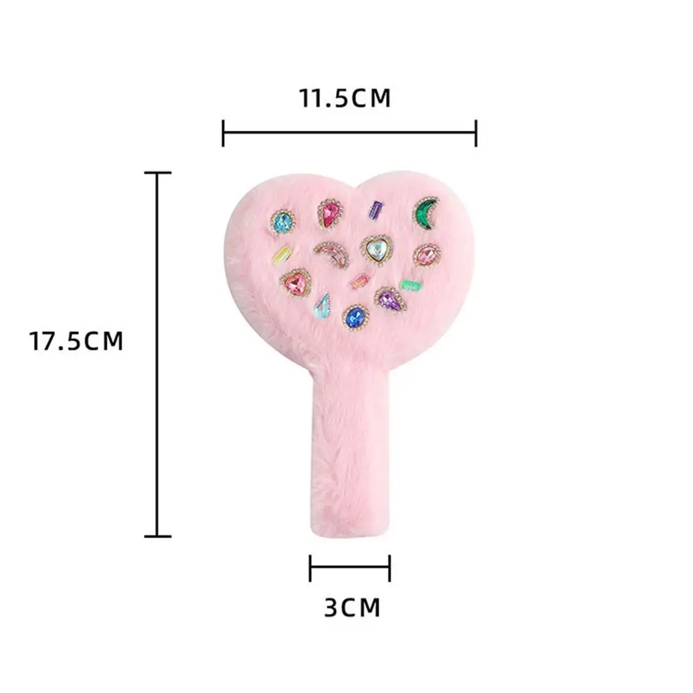 Korean Portable Love Hand Mirror Cute Plush Handle Cosmetic Mirror Compact Heart-shaped Makeup Tool Women