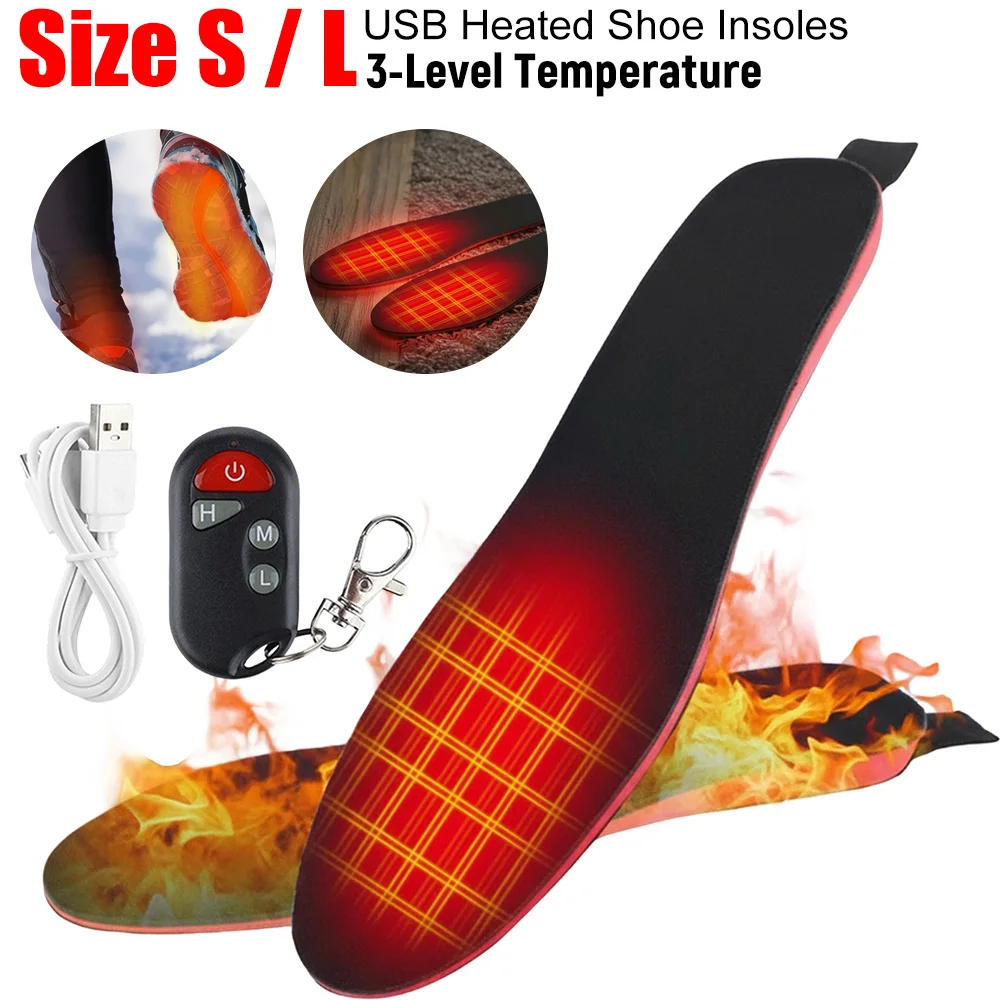 

S/L USB Heated Shoe Insoles Feet Warmer Pad Electric Heating Mat Adjustable Temperature Thermal Insoles Unisex Heating Foot Pads