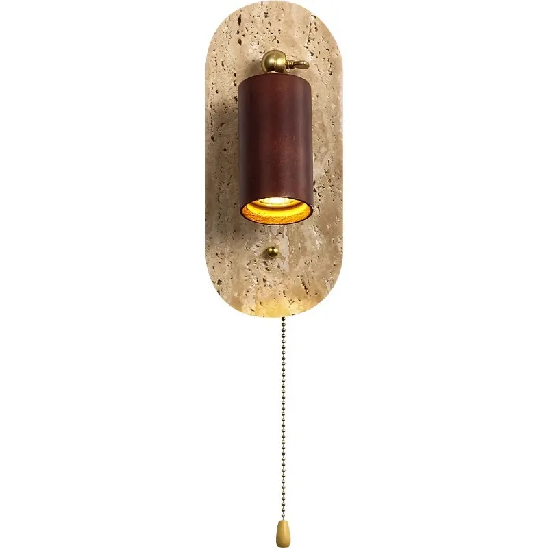 

Medieval retro yellow travertine bedroom bedside lamp rotatable reading Japanese-style wabi-sabi