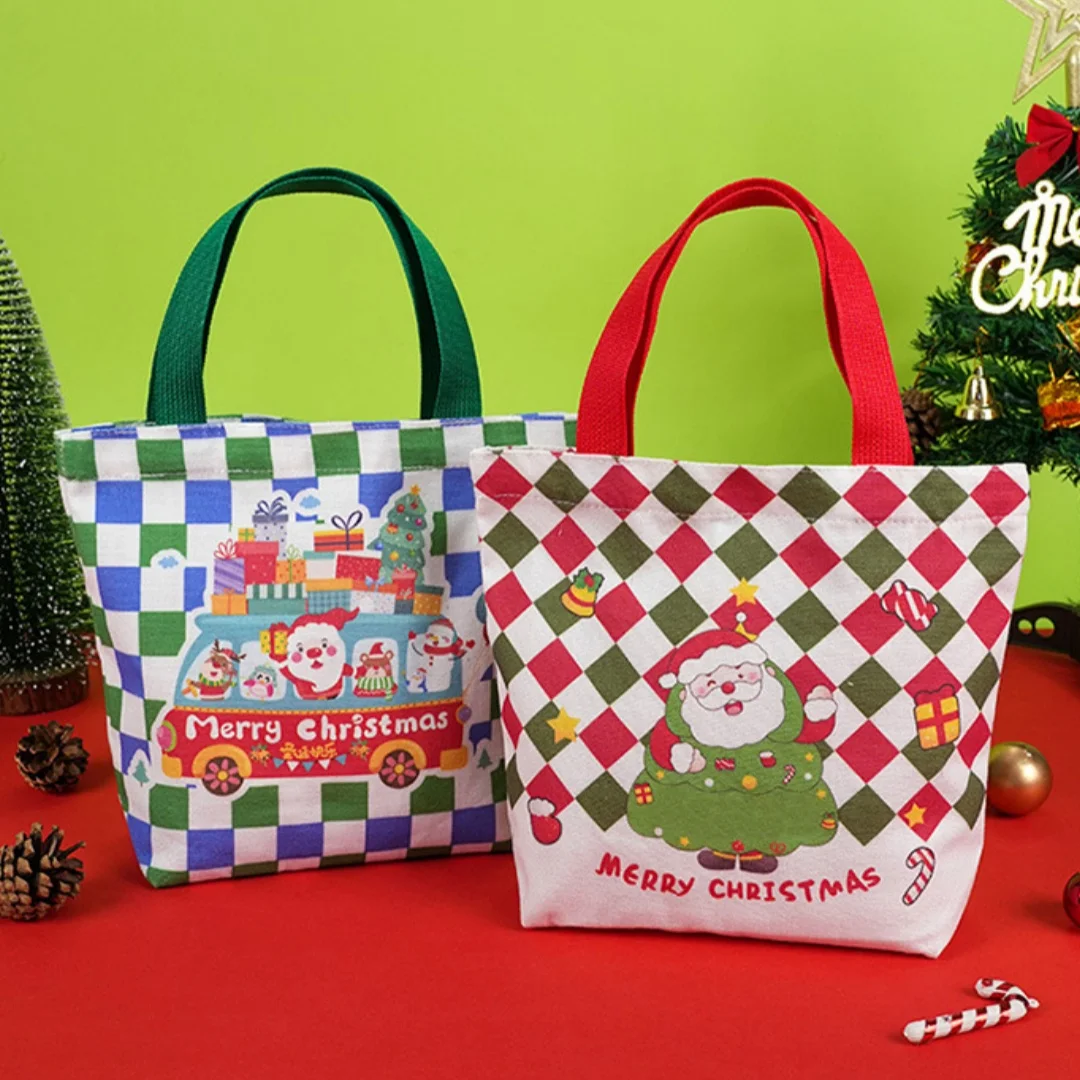 Christmas Gift Bag High Quality Holiday Handbag Canvas Shopping Bag Colorful Santa Claus Tote For Candy Containers Shopping Gift