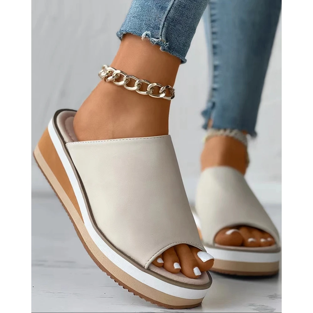 

Summer Women Paneled Peep Toe Home Slippers Chaussure Femme Platform Shoes Casual Black Wedge Sandals Outdoor Summer Shoes Lady