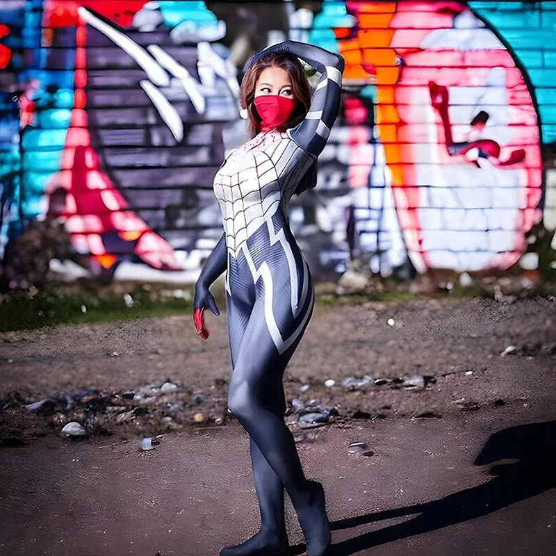 LCK01 Cindy Moon Cosplay Silk Spiderman Costumes Jumpsuit Superhero Silk Zentai Suit Spider Man Bodysuit Halloween CostumesYh1@！