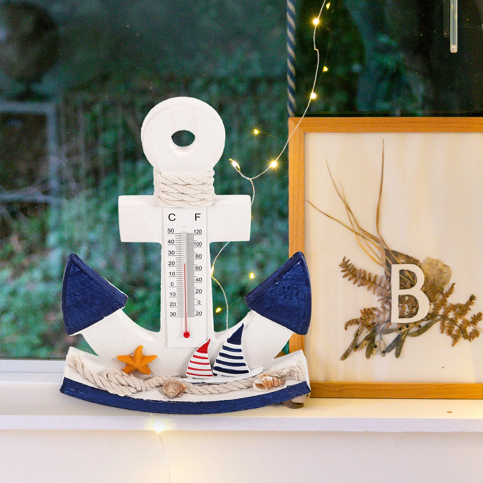 

Retro Wooden Anchor Ornament Mediterranean Ocean Theme Home Office Bedroom Decor Gift Thermometer Craft Coastal Nautical