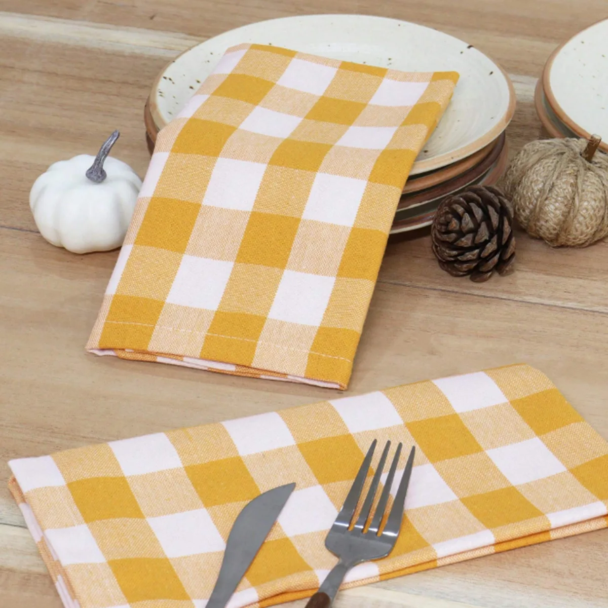 Buffalo Plaid Check Cloth Napkins Set of 12 - Black White