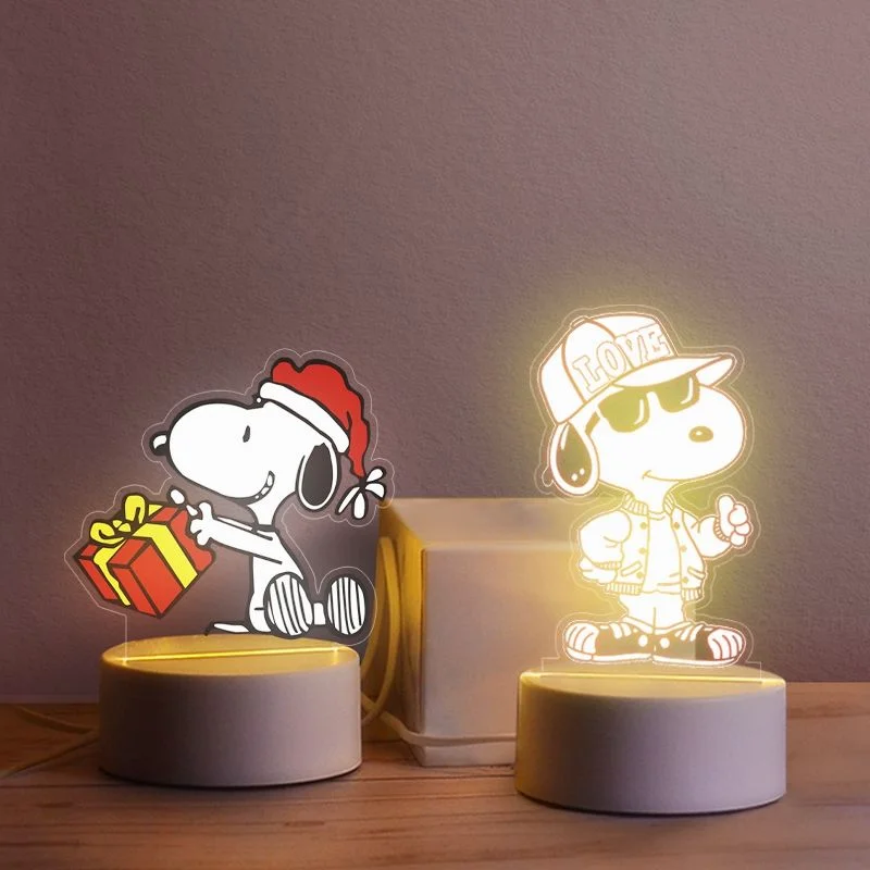 Kawaii Snoopy Night Light LED Cartoon Desk Lamp Desktop Ornament Children Bedroom Decorate Supplies Accessories Birthday Gifts