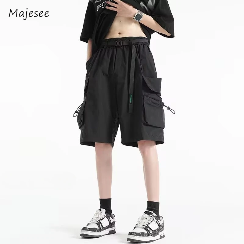 Cargo Shorts for Men Summer Baggy Soft Waterproof Pockets Solid Versatile Leisure Breathable Streetwear American Style Daily