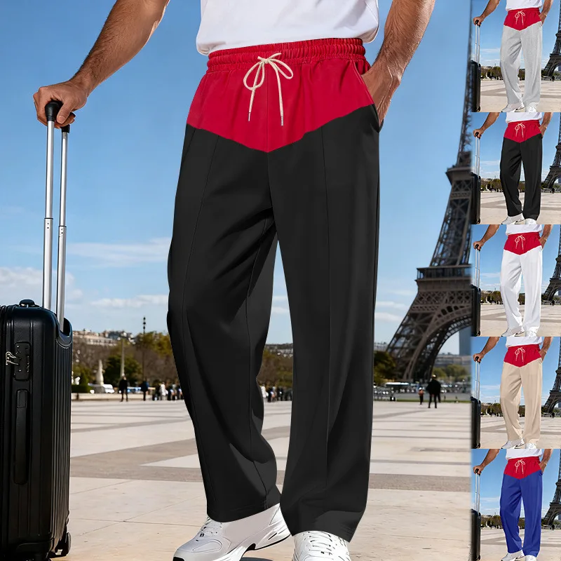 

Cross-border autumn men's loose trend casual contrasting color superman commuter high street hip-hop straight pants