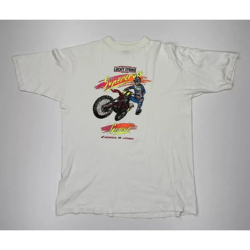 VINTAGE 1980s 80s SUPERCROSS GENEVE CAMISA TEE 1987 RARO LUCKY STRIKE GRÁFICO