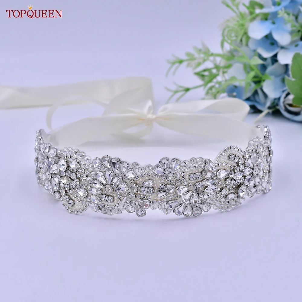 TOPQUEEN – robe luxueuse en strass, accessoires de soirée en perles argentées et diamants, pour déesse de la chance, princesse vent, ceinture S120