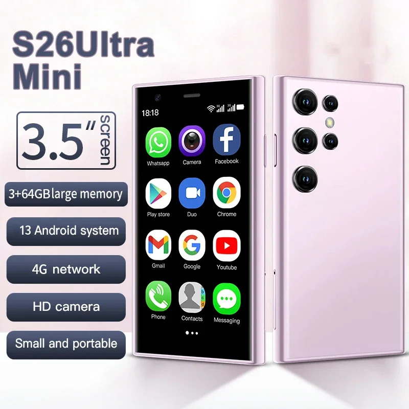 S26 Ultra Mini Smartphone with Face Unlock, Android OS 13, Google Store, 4000mAh, Small Smartphones, Latest Update, 4G