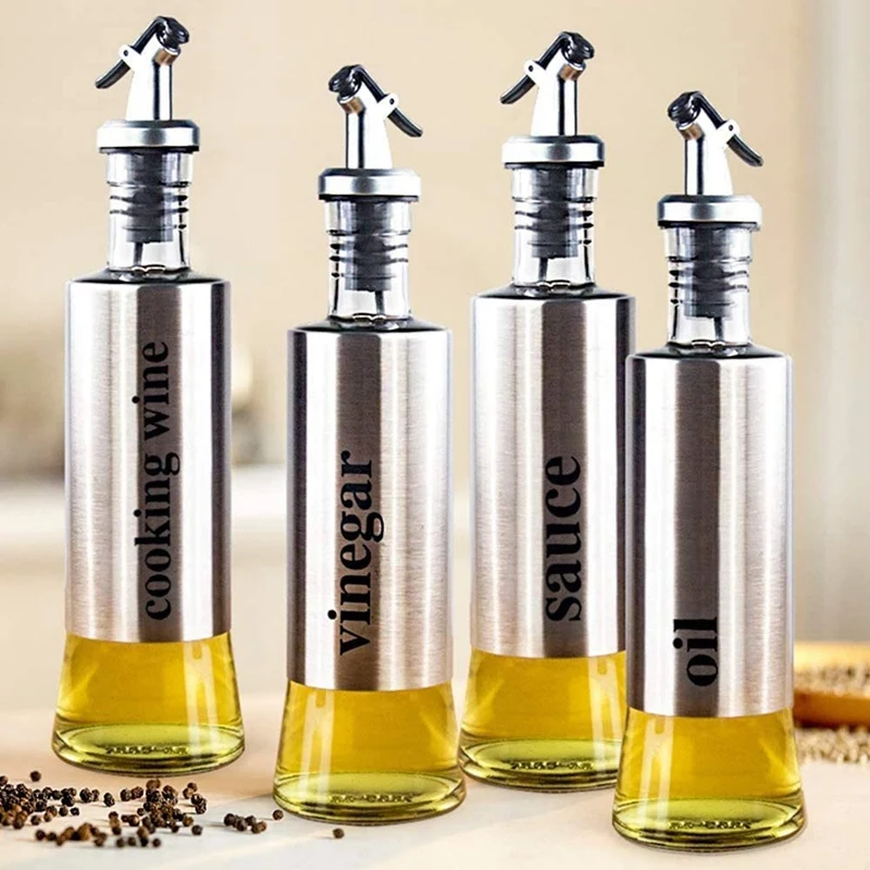 A47U 4 Pieces Oil Stopper Pourer,Leakproof Bottle Pourer,Olive Oil Leakproof Spouts,with Dust Cap,for Oil,Olive Oil,Vinegar