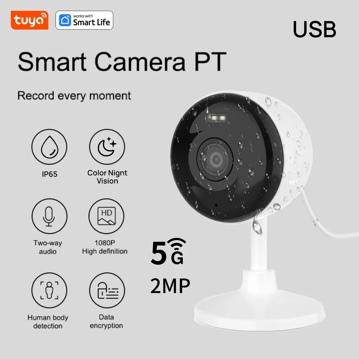 5G & 2.4G Tuya Smart Indoor/Outdoor Security Camera for Home,Baby/Elder/Pet Camera With Phone App,Color Night Vision 2-Way Audio