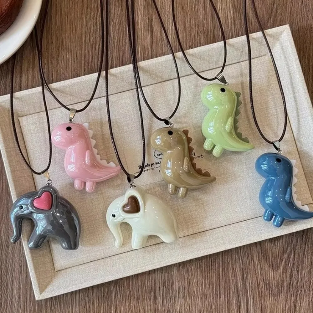 Sweet Cute Elephant Dinosaur Pendant Necklace for Women Men Fashion Long Rope Chain Necklace Vintage Y2K Jewelry Accessories