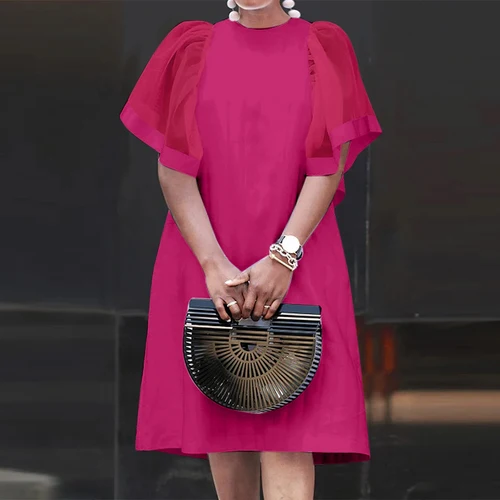 Imagen 1 del producto ZANZEA, Vestidos Vintage para mujer, vestido veraniego de retazos de malla lisa, Mini vestido informal de verano para fiesta, Vestidos sueltos de manga corta con volantes