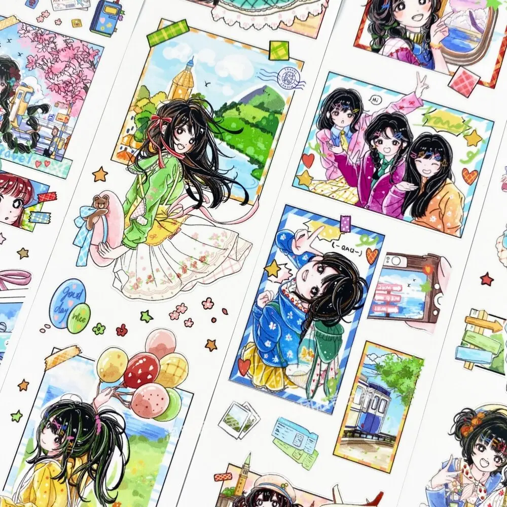 Travel with Journal Character PET Stickers for Scrapbooking DIY Craft Decoration Adventure Themed Tape Samples