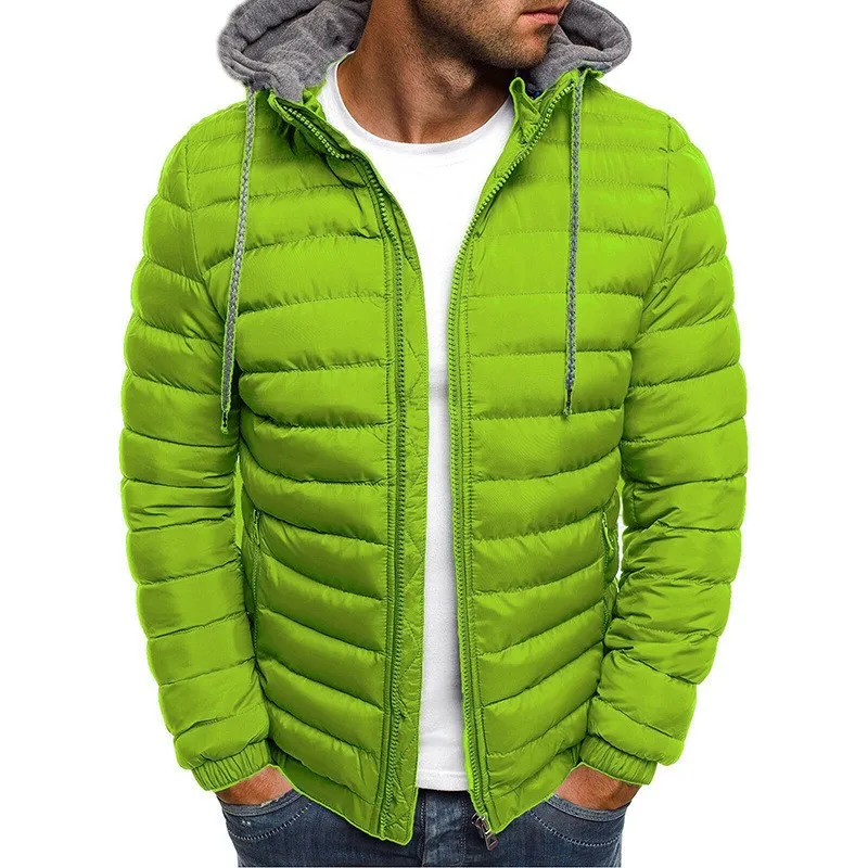 2024 autumn/winter solid color casual hooded men\'s down cotton jacket short style middle-aged and young people decoration body c