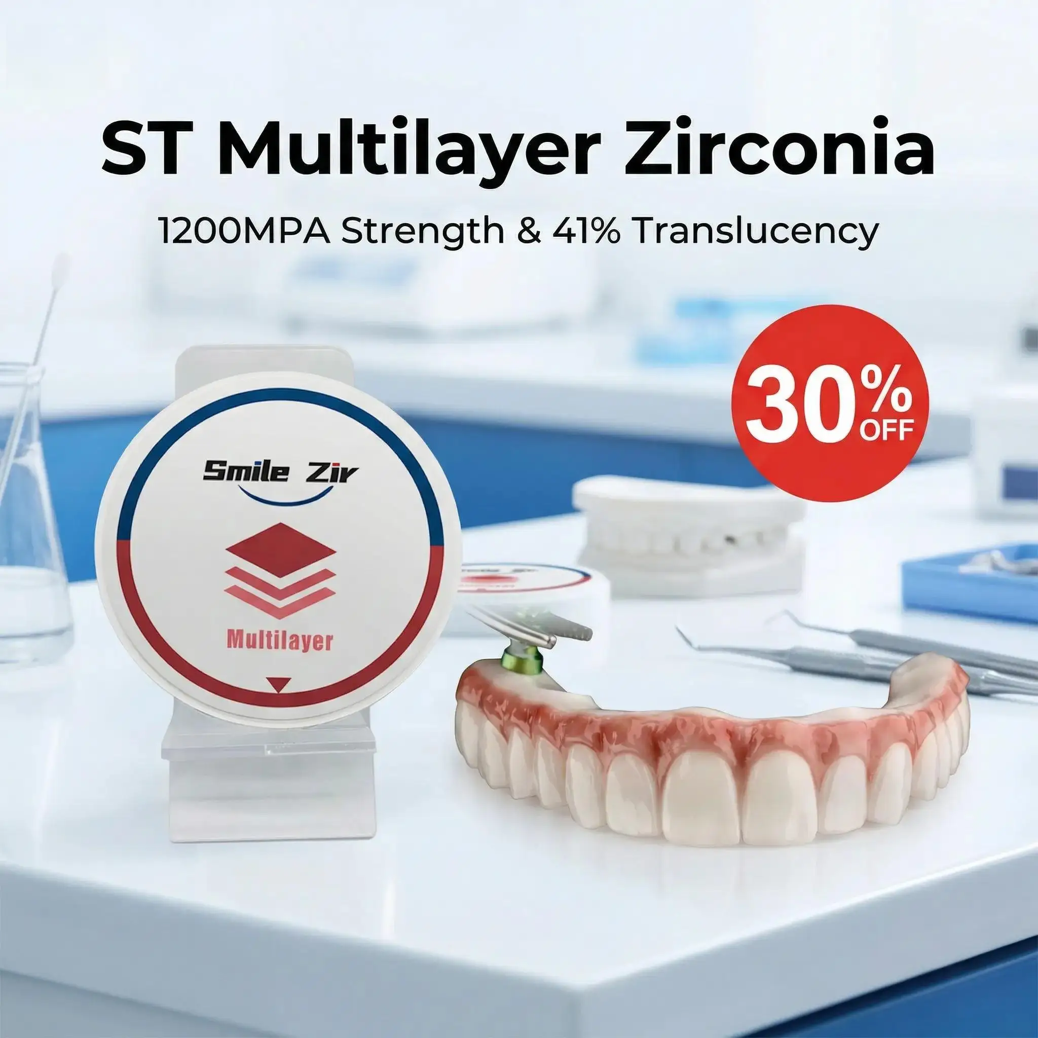 

Dental Lab ST Multilayer Zirconia Disc Denture Crown Vita A1/A2/A3 Color 1200MPA CADCAM Zirconia Block For Dental Roland Machine