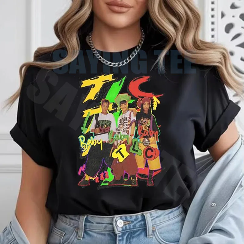 Damen Vintage TLC Musik Mode Kurzarm T-Shirt Y2k Persönlichkeit R&B Rock Musik Konzert Streetwear Kleidung Freizeitoutfit – Detail 7