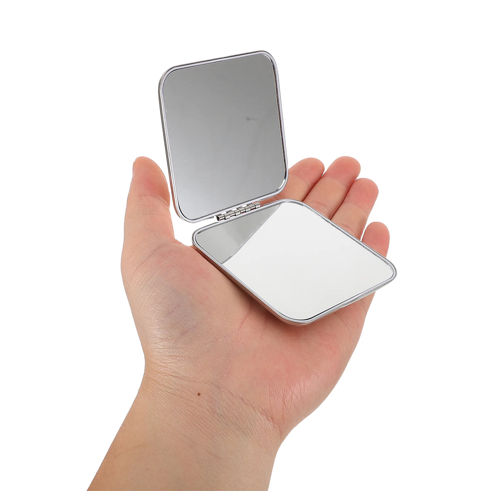 2 قطعة مرآة مكياج مدمجة قابلة للطي معدنية محمولة مزدوجة اللون لمحفظة السفر مرآة يد صغيرة من الكروم الذهبي الوردي