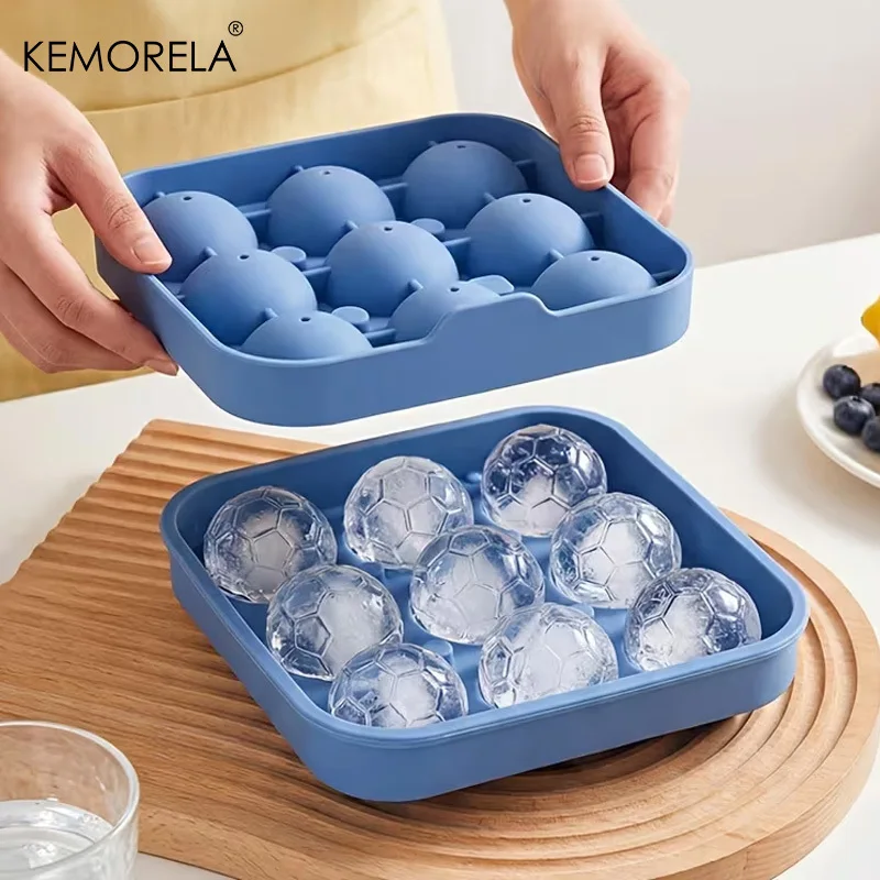 9-Loch Silikon-Eiswürfelform für Fußball-Eiskugeln mit Deckel, runde Eisballform für Whisky, für Hausbars und Sportpartys