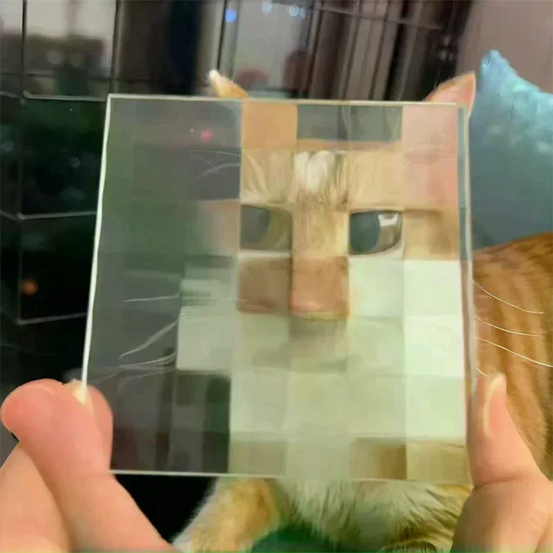 1Pcs Double-Square 3d Glass Photo Backdrops Cute Playful Mosaic Pixel Pet Props For Cats Dogs Creative Photography Prop