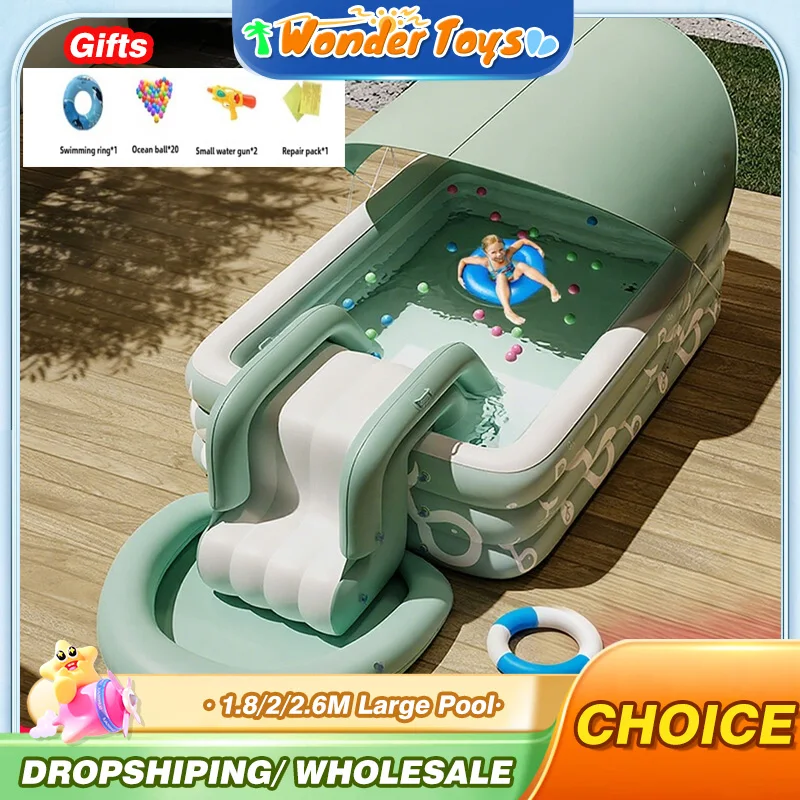 2.6/2/1.8M 대형 수영장 태양 그늘 액세서리가있는 이동식 풍선 야외 수영장 가족 어린이를위한 어린이 물 장난감