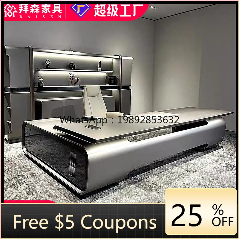 LYY Executive Desk Light Luxury High-End Feel Chairman Manager Office Desk and Chair Set High-End Executive Desk