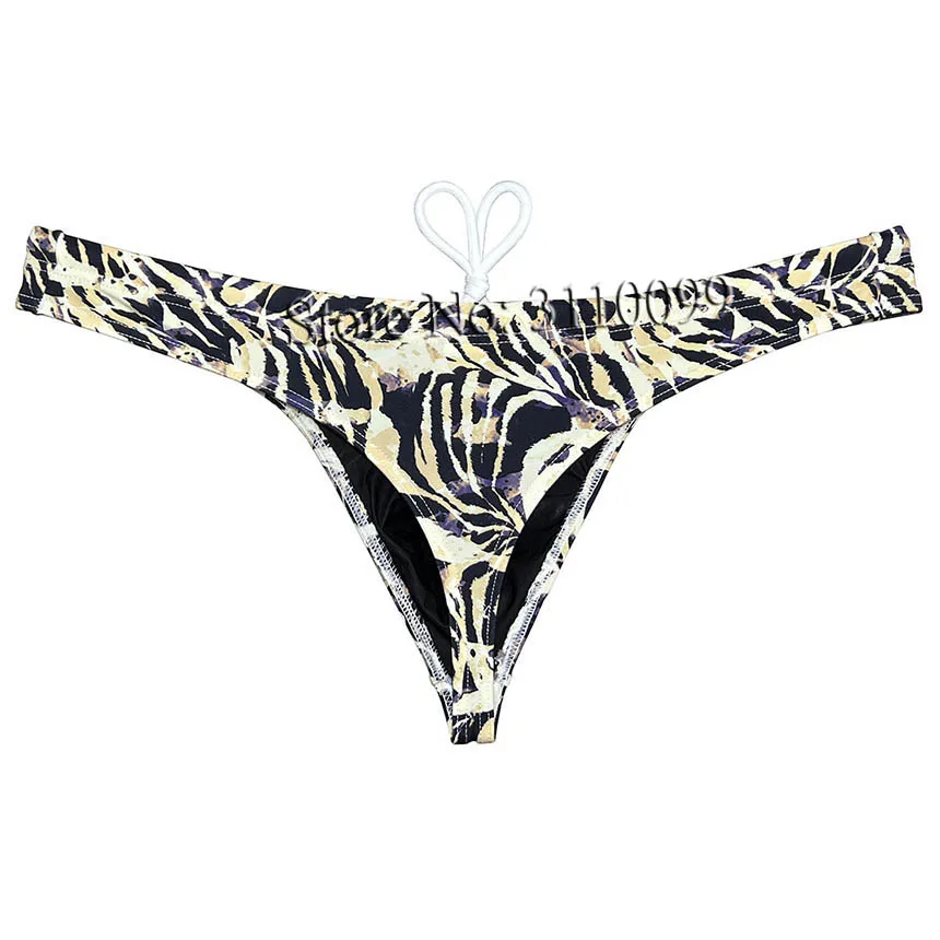 Men's Leopard Swimwear Ice Silk Lining Thong Bikini Swimsuit Surfing Pants Swim Beachwear