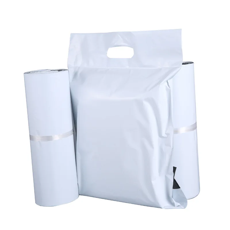 50Pcs Poly Mailing Bag with Handle Customize LOGO White Clothing Ecommerce Shipping Tote Bags Portable Envelope Courier Pouch