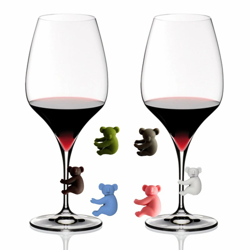 6Pcs Koala Silicone Wine Labels Wine Glass Recognizer Drinking Glass Identification Labels Tag Signs Party Barware Accessories