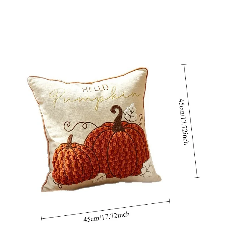Autumn Pumpkin Embroidery Pillow Cover Vintage 3D Cushion Cover Thanksgiving Home Festive Atmosphere Decor Throw Pillowcase