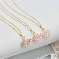 Classic Design Swan Zircon Pendant Necklaces For Women Girls Animal Pink Crystal Charms Stainless Steel Choker Jewelry