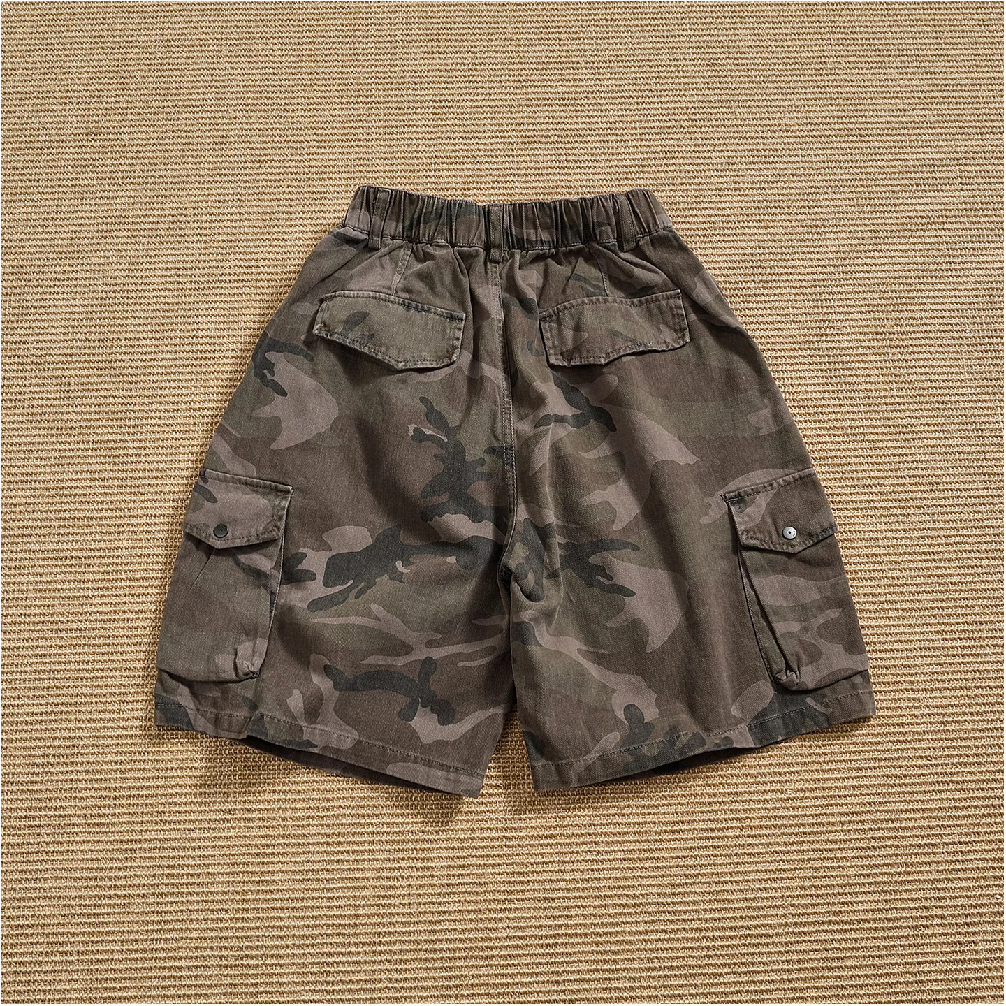 T101# Summer New American Retro Camouflage Cargo Shorts Men's 100% Cotton Washed Loose Multi-pocket Casual 5-point Pants