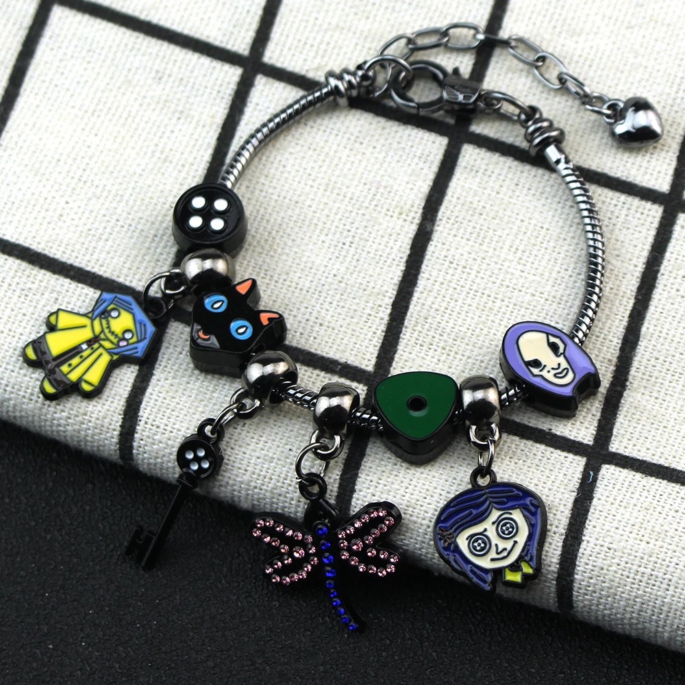 Anime Coraline the Secret Door Bracelet Pendant Coraline Enamel Pendant Cosplay Gift For Men Women Backpack Jewelry Accessories