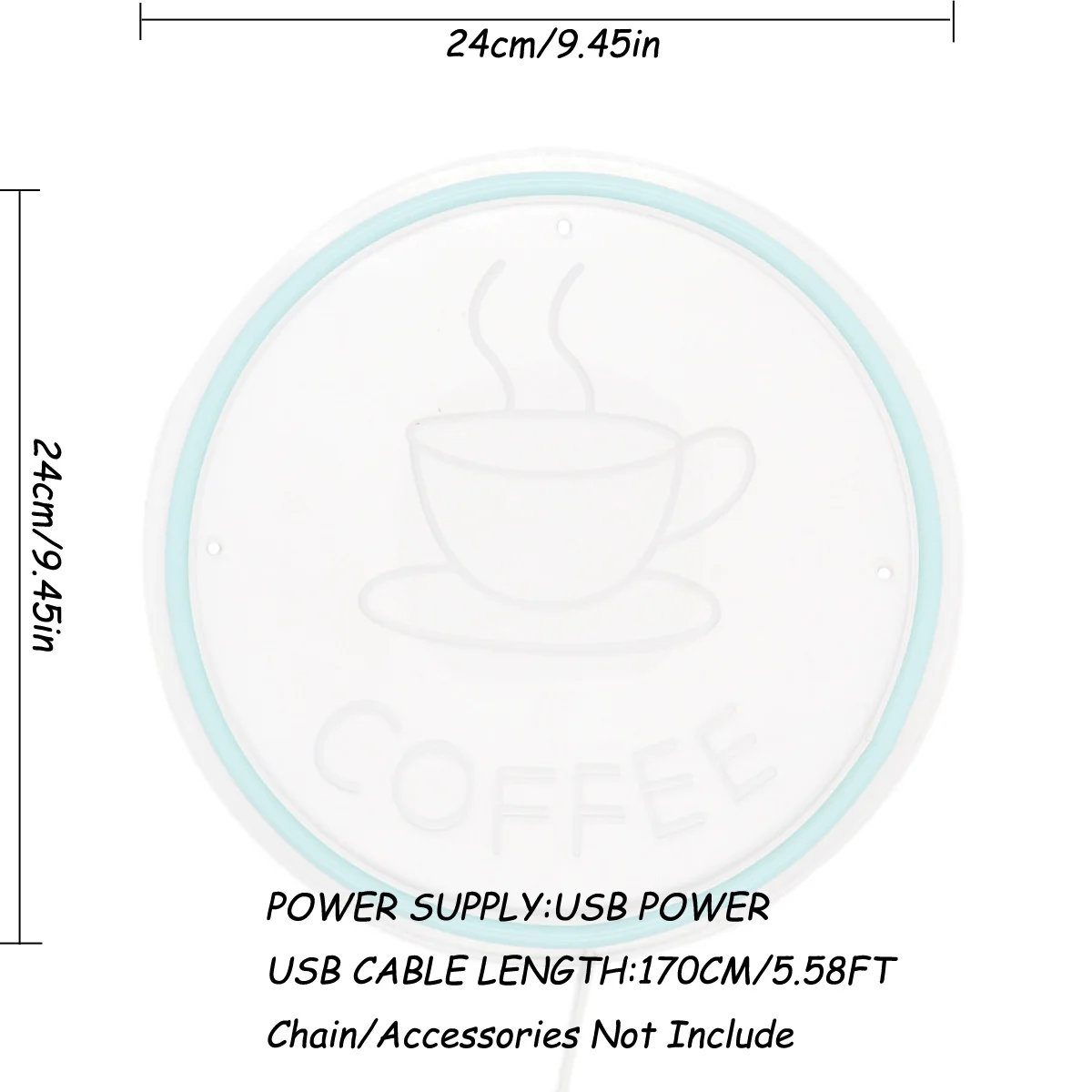 1PC Coffee Cup With Circle LED Wall Neon Light For Party Room Pub Club Milk Tea Coffee Shop Wall Decoration Gifts 9.45\'\'*9.45\'\'