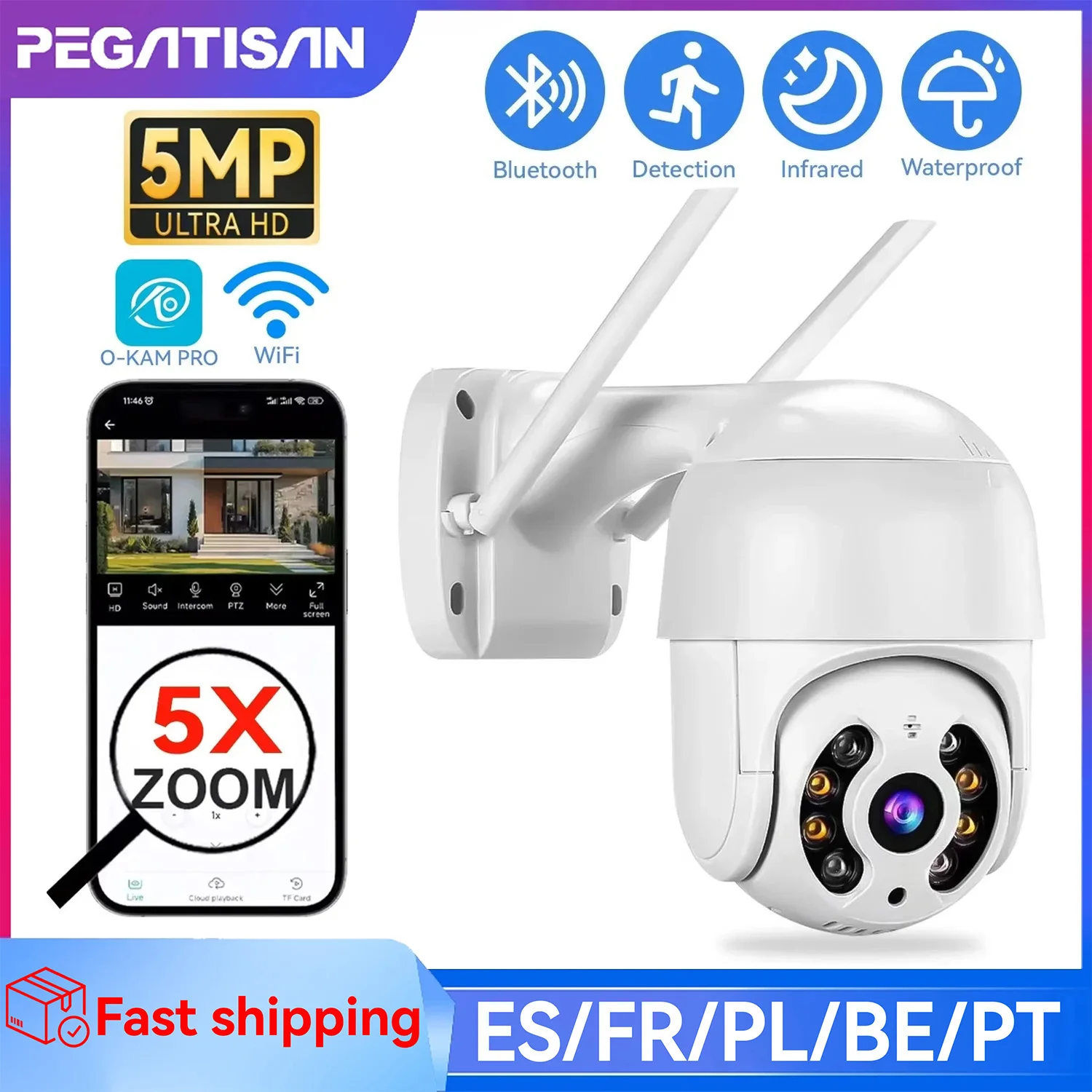 PEGATISAN 5MP IP Camera 3MP Speed DomePTZ Camera Smart Home Outdoor Surveillance Camera O-Kam Pro  Auto Tracking  Wireless WIFI