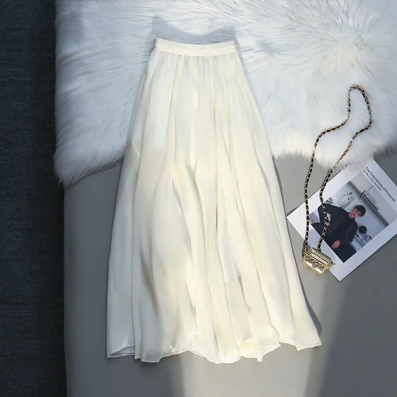 

Women High Waist A-Line Flowy Long Skirt Elegant Solid Swing Maxi Skirt