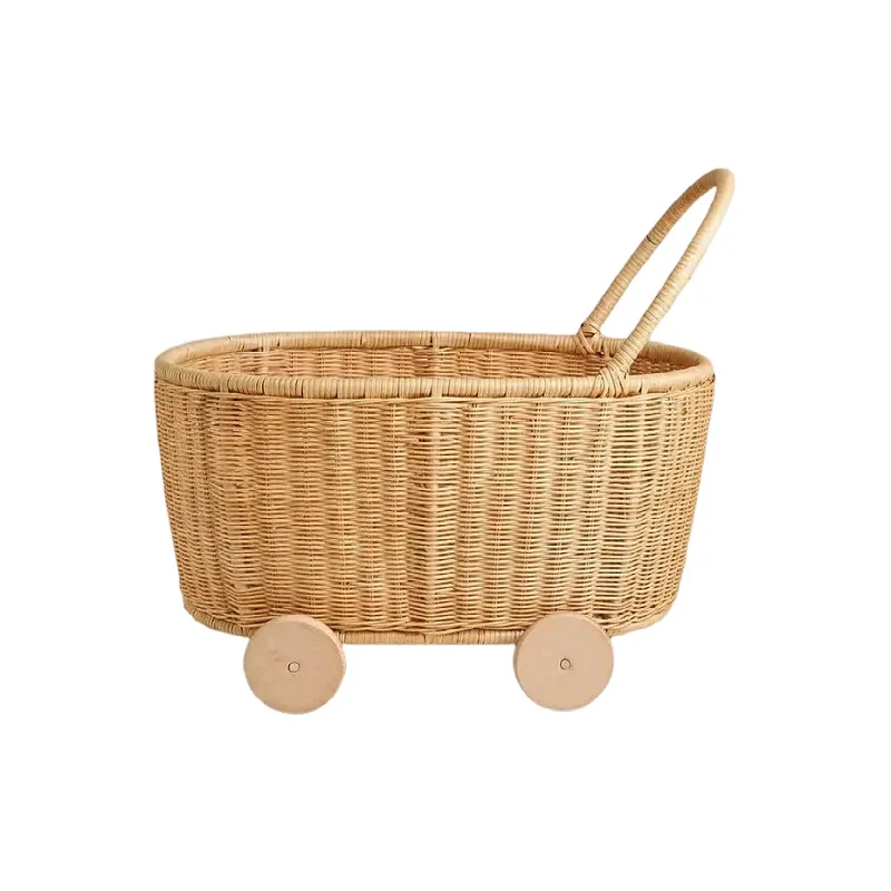 Rattan storage basket Play house 3-6 year old children rattan trolley Hand woven storage basket