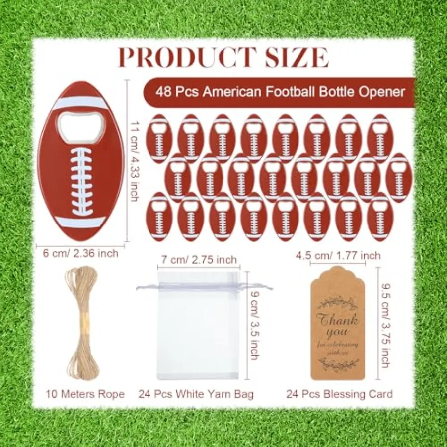 Sets American Football Bottle Opener with Organza Bags Thank You Tags Football Bottle Opener Bulk Funny Gifts for Men Women Spo