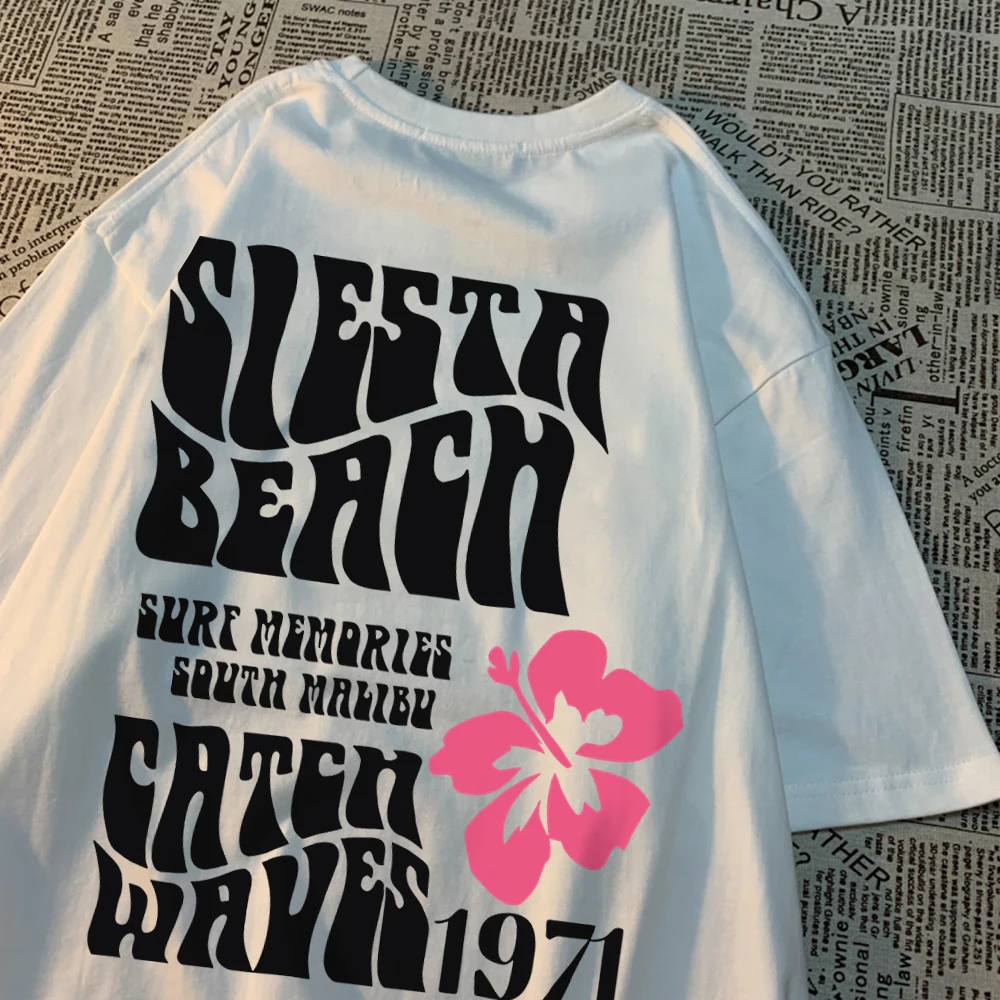 Siesta Beach Catch Waves 1971 Männer Frauen T-Shirts Atmungsaktive Sommer-T-Shirts Straße Baumwollkleidung Persönlichkeit O-Ausschnitt T-Shirt