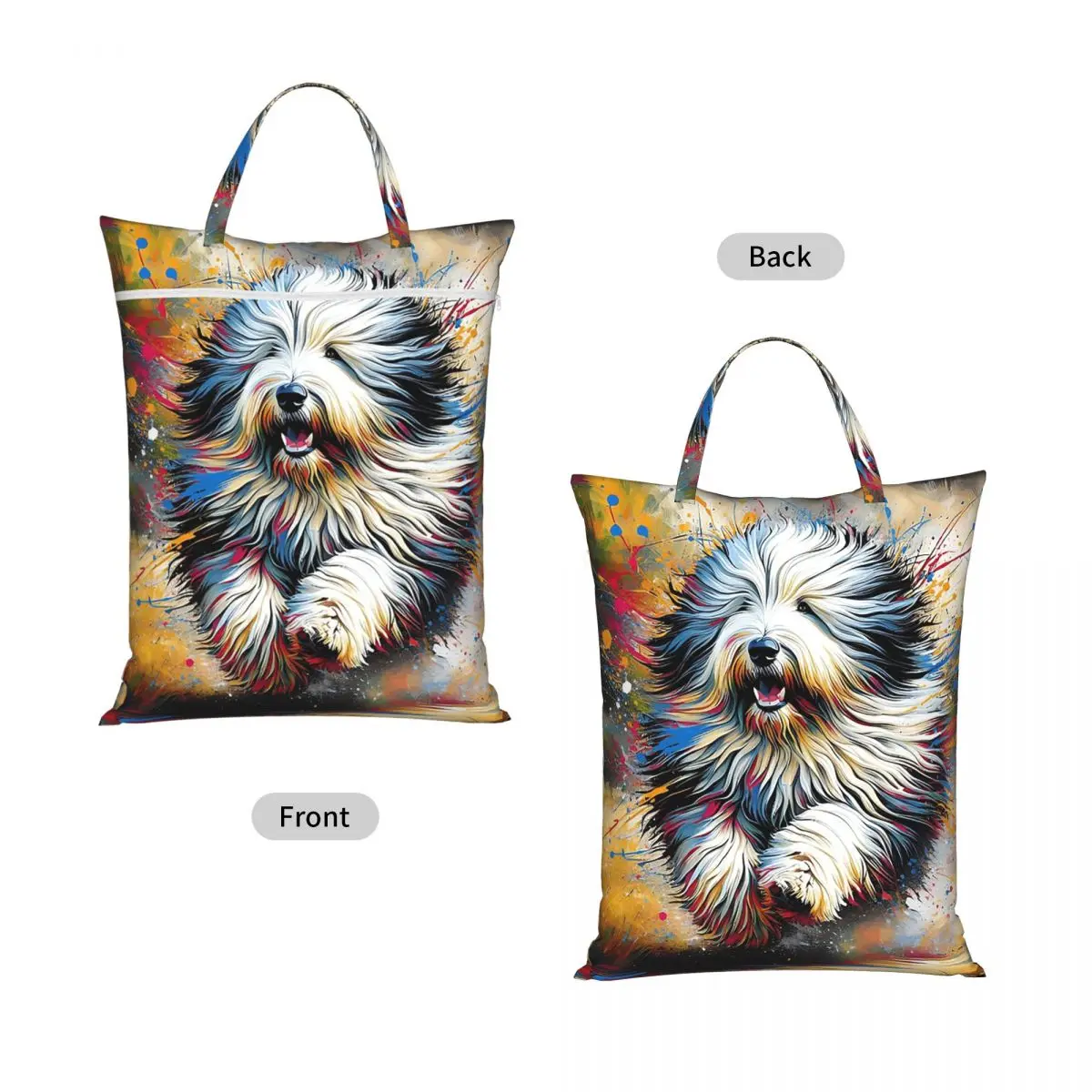 Old English Sheepdog Dog Portrait Acrylic Art Laundry Collector Folding Laundry Basket Large Storage Washing Basket