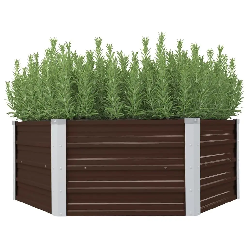 Galvanized Steel Raised Garden Bed - Brown 129x129x46 cm - Durable Outdoor Planter