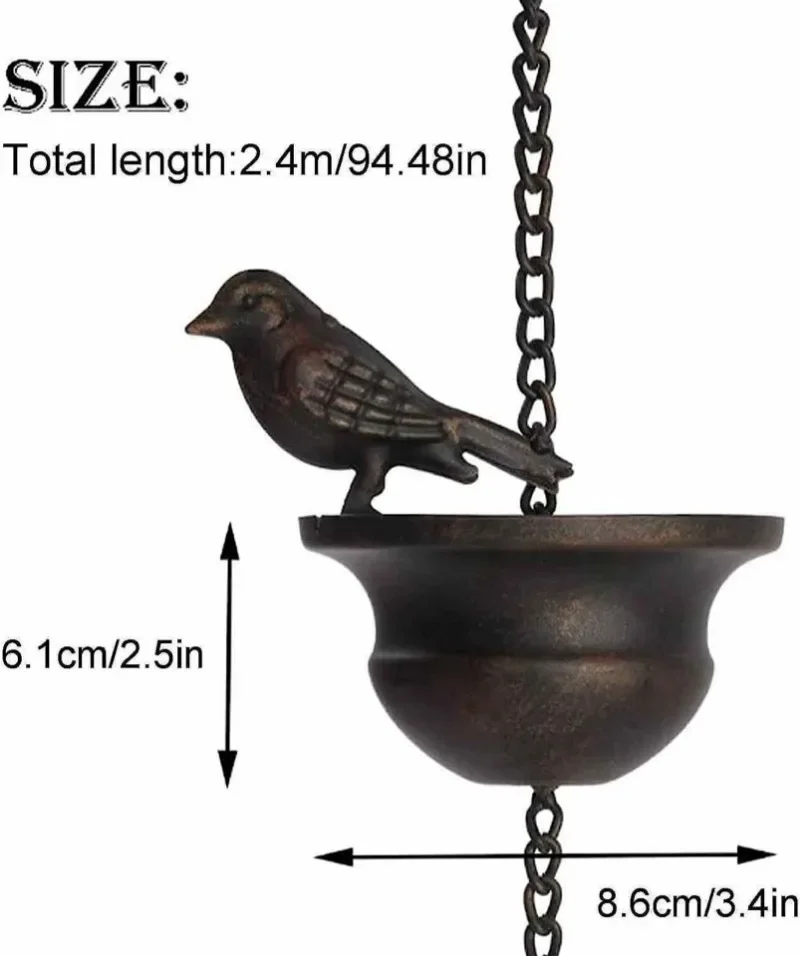 Kreative Vögel auf Tassen Metall Regen kette Regen fänger für Dachrinne Dekoration Metall Entwässerung Regen kette Fallrohr Werkzeug