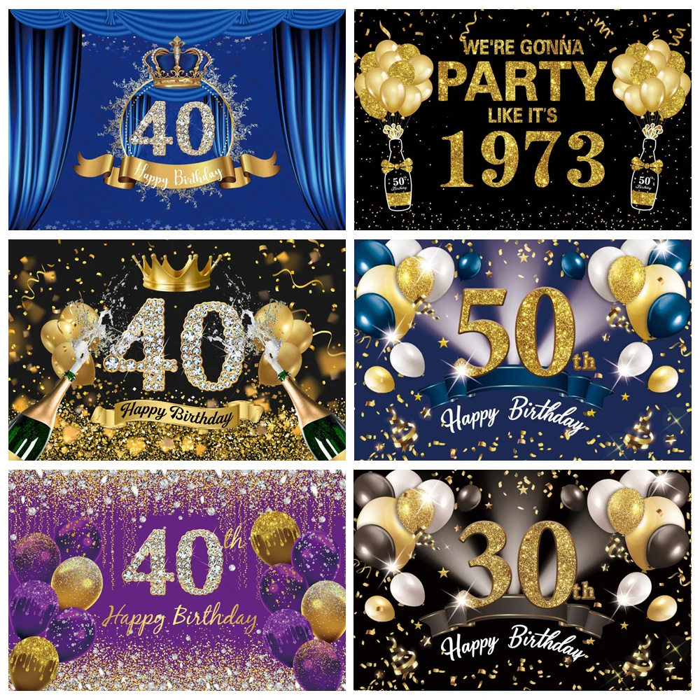 Blue Pink Curtain Crown 20 30 40th Adult Birthday Party Poster Baby Shower Portrait Photo Backdrop Photography Background