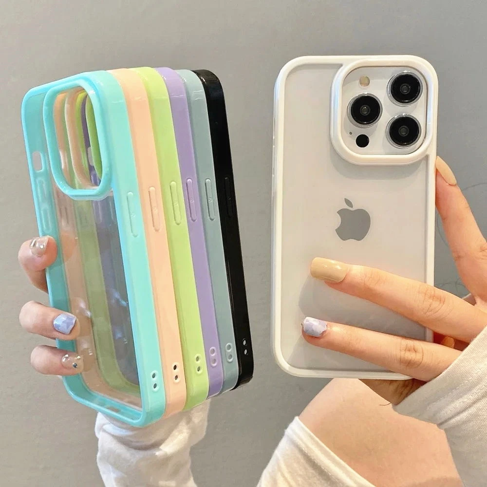 Transparent Candy Color Bumper Phone Case For iPhone 16 Pro Max 15 14 13 12 11 XR XS X 7 8 Plus mini SE3 Soft Shockproof Cover