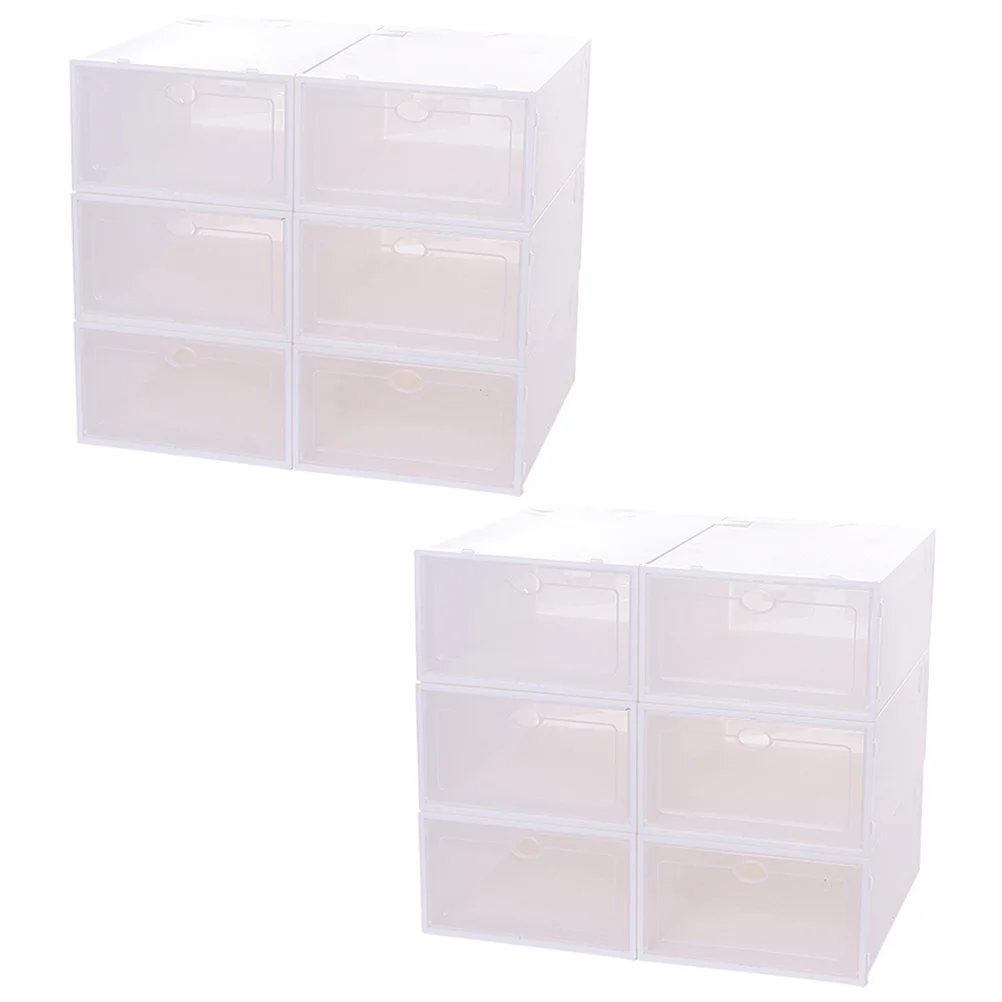 

12Pcs Stackable Shoes Box Thickened Transparent Shoes Storage Case Plastic Shoe Container for Men (White)