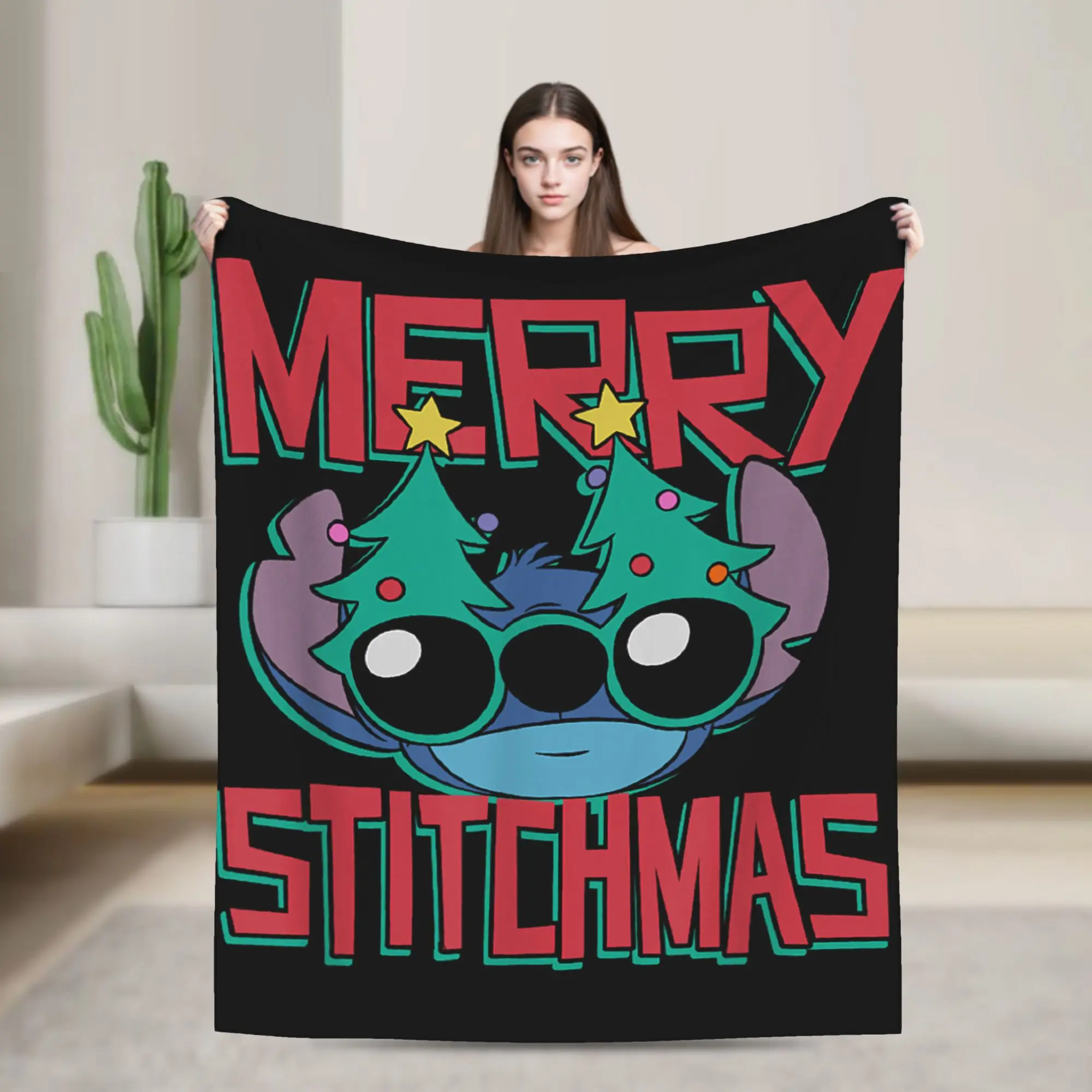 ليلو وستيتش عيد الميلاد عيد ميلاد سعيد الفانيلا البطانيات الخريف لينة الدافئة الفراش يلقي للفتيات الفتيان غرفة المعيشة غطاء سرير الجدة