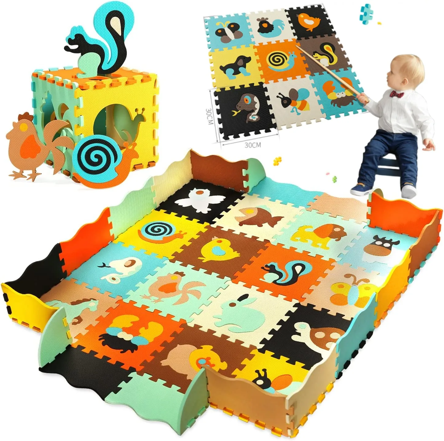 Tapis en OligFoam avec Clôture pour Bébé, Puzzle de Sol Épissé pour l'Entraînement des Enfants, 9 Pièces/Paquet